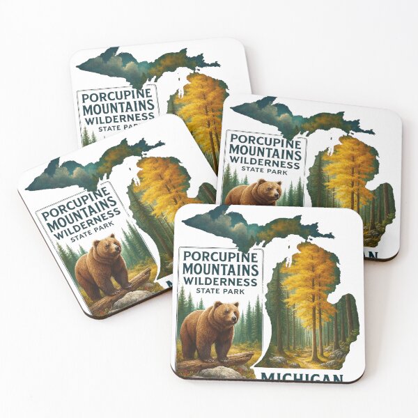 Item preview, Porcupine Mountains Wilderness State Park Illustration Retro Forest designed and sold by erkinmaddison.