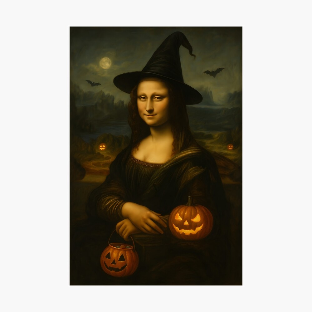 Mona Lisa Witch | Funny Halloween Parody of Classical Painting Poster