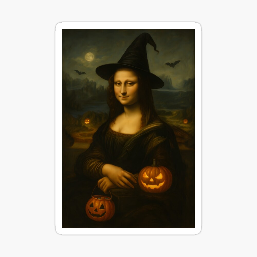Mona Lisa Witch | Funny Halloween Parody of Classical Painting Poster