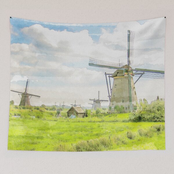 Item preview, The mills of Kinderdijk in the Netherlands as watercolor work designed and sold by Photopat.