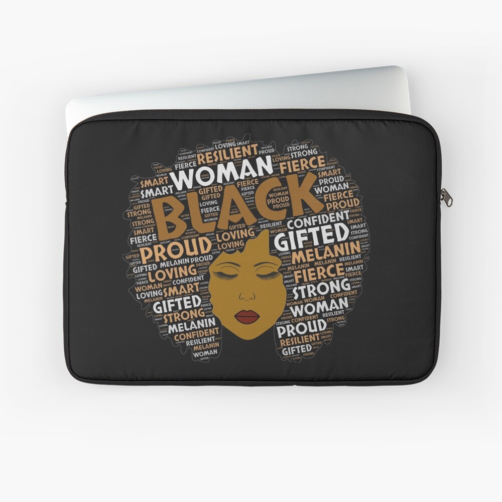 Black Woman Words in Afro Art Laptop Sleeve