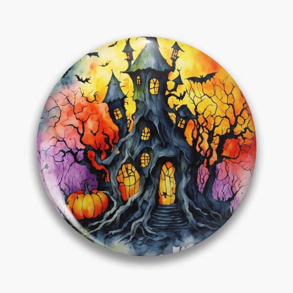 Item preview, Castillo de Halloween en acuarela con árboles y calabazas designed and sold by Kamtorn.