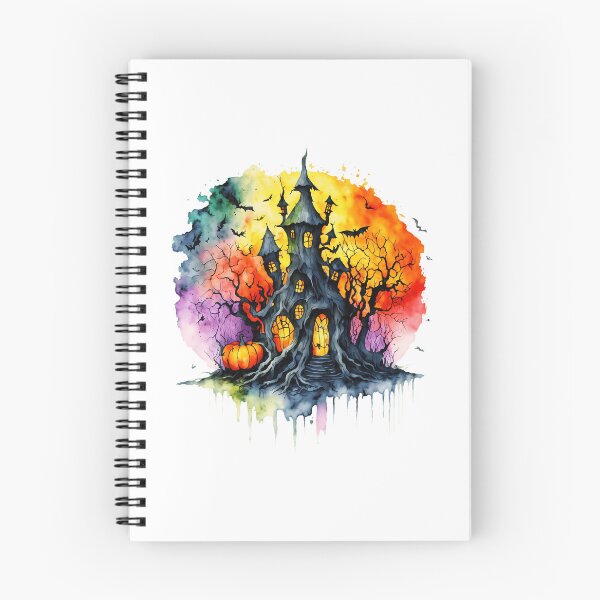 Item preview, Watercolor Halloween Castle with Trees and Pumpkins designed and sold by Kamtorn.