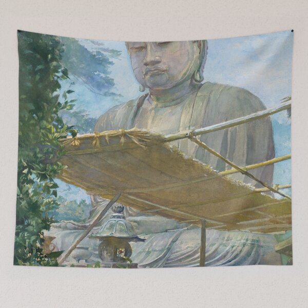 Item preview, The Great Statue of Amida Buddha at Kamakura, Known as the Daibutsu, from the Priest's Garden, Japan, landscape painting by John La Farge American, circa  1887 designed and sold by Jéanpaul  Ferro.