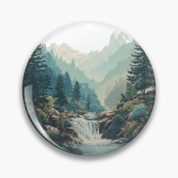 Item preview, Retro landscape with waterfall and mountains – vintage nature motif for outdoor and adventure fans designed and sold by Meiersbeste.
