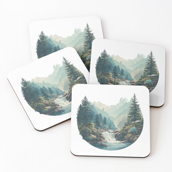 Item preview, Retro landscape with waterfall and mountains – vintage nature motif for outdoor and adventure fans designed and sold by Meiersbeste.