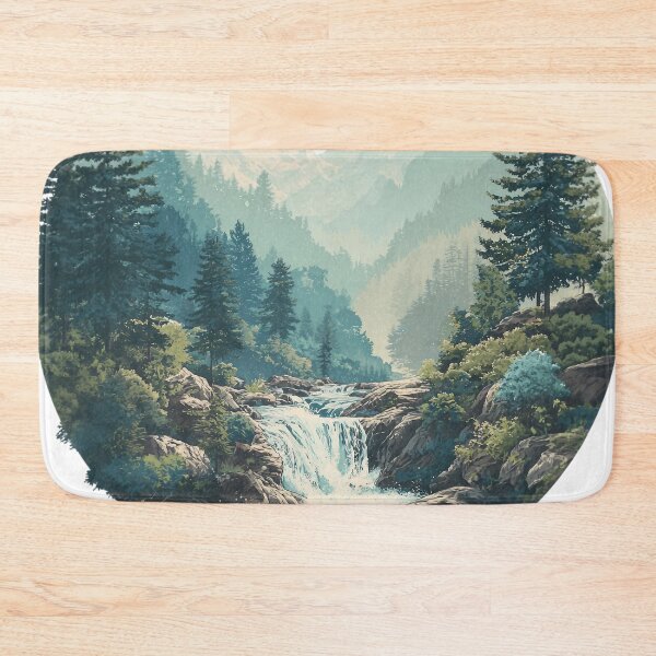 Item preview, Retro landscape with waterfall and mountains – vintage nature motif for outdoor and adventure fans designed and sold by Meiersbeste.