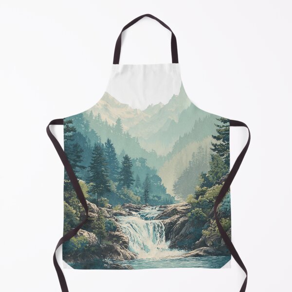 Item preview, Retro landscape with waterfall and mountains – vintage nature motif for outdoor and adventure fans designed and sold by Meiersbeste.