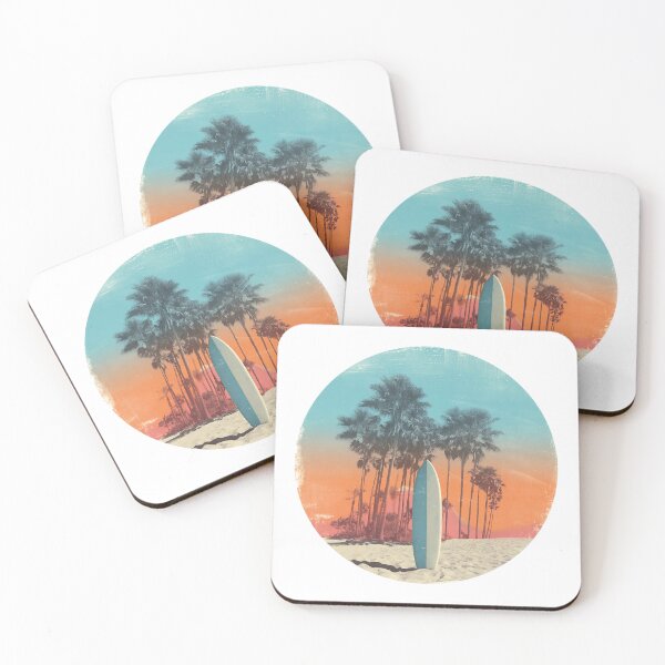 Item preview, Surfboard on the beach with palm trees – retro sunset motif for surfers and beach lovers designed and sold by Meiersbeste.