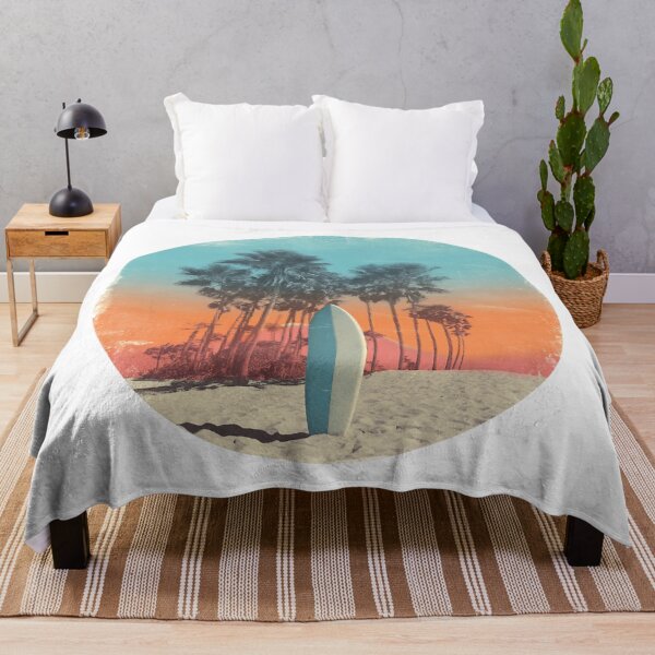 Item preview, Surfboard on the beach with palm trees – retro sunset motif for surfers and beach lovers designed and sold by Meiersbeste.