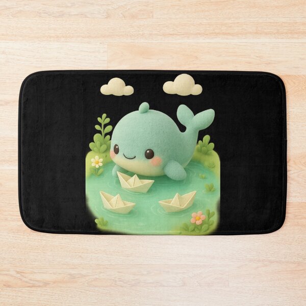 Item preview, Cute Whale With Paper Boats in a Lagoon - Kawaii Japanese Cottagecore Art designed and sold by Moons Studio.