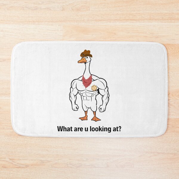Item preview, Funny Muscular Goose Sheriff Meme – What Are You Looking At? Cartoon Animal Illustration designed and sold by MiraDesignCo.