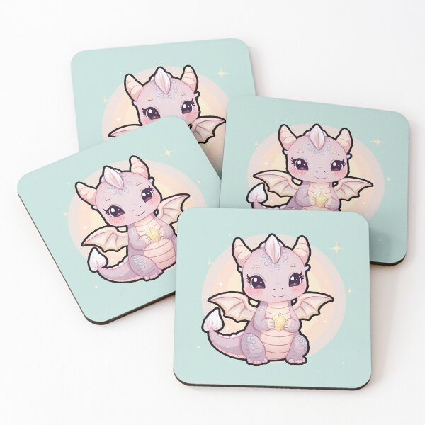 Item preview, Kawaii Pastel Dragon with Crystal | Cute Fantasy Rainbow Art designed and sold by PawxelArt.
