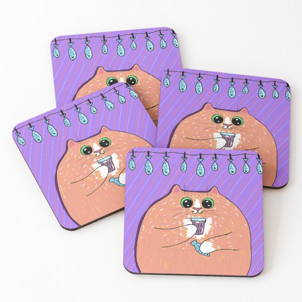 Item preview, Chonky Ginger Kitty Drinking Coffee From A Glass designed and sold by Julia Sol.