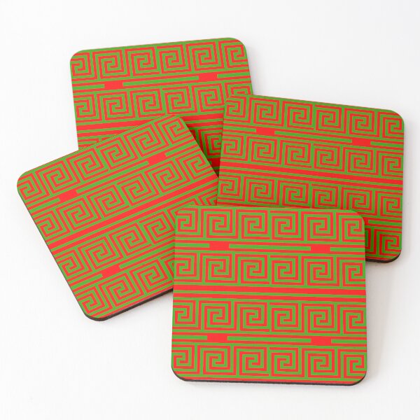 Item preview,  Green On Red Background Greek Key Fret Pattern designed and sold by PatternTitan.