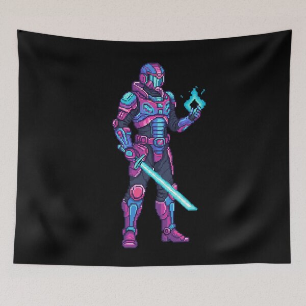 Item preview, Pixelated 90s Retro Space Hero Holding a Glowing Laser Sword designed and sold by ARM-Designs.