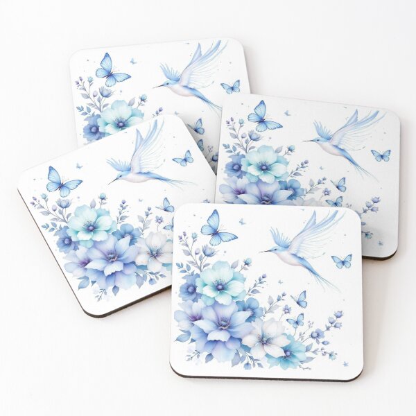 Item preview, Blue Hummingbird and Butterfly Floral Design – Wall Art, Apparel, Stickers, Phone Cases, Mugs designed and sold by vkittipoom.