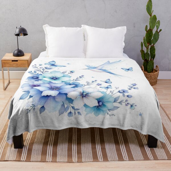 Item preview, Blue Hummingbird and Butterfly Floral Design – Wall Art, Apparel, Stickers, Phone Cases, Mugs designed and sold by vkittipoom.