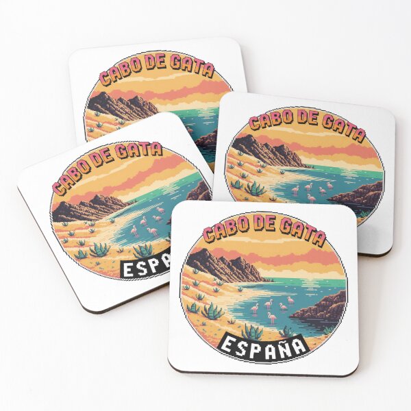 Item preview, Cabo de Gata España - Retro Pixel Art Travel Badge with Cliffs, Flamingos & Desert Plants - Vintage Coastal Souvenir Decal designed and sold by CircinusStore.
