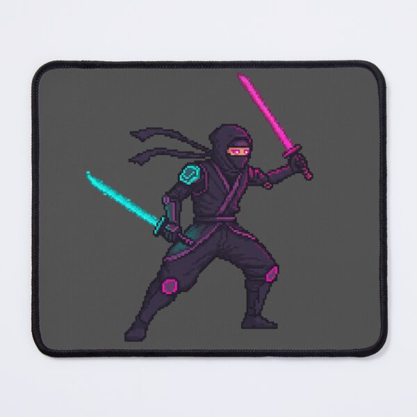 Item preview, Pixelated 90s Retro Ninja Character with Glowing Swords designed and sold by ARM-Designs.