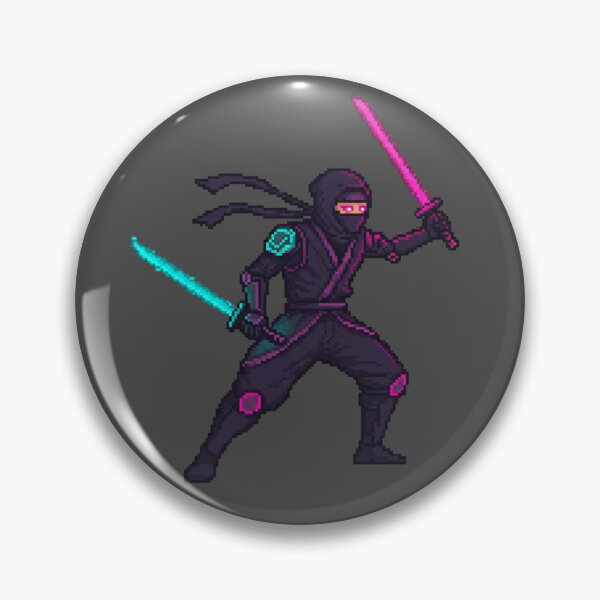 Artikelvorschau, Pixeliger Retro-Ninja-Charakter der 90er mit leuchtenden Schwertern entworfen und verkauft von ARM-Designs.
