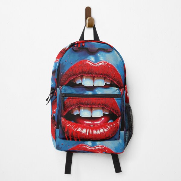 Item preview, “Red lips. Blue canvas. Bold attitude.” “Pop art that drips with passion.” designed and sold by TheDesignDen52.