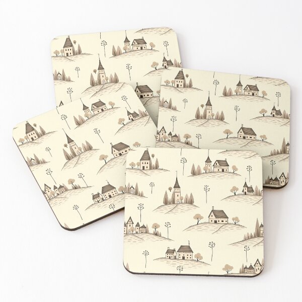 Item preview, vintage village pattern designed and sold by K@Whimsical cottagecore.