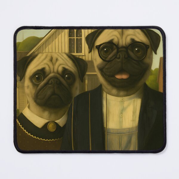 Item preview, Pug American Gothic – Funny Dog Parody Art designed and sold by The Zoomie Collective.