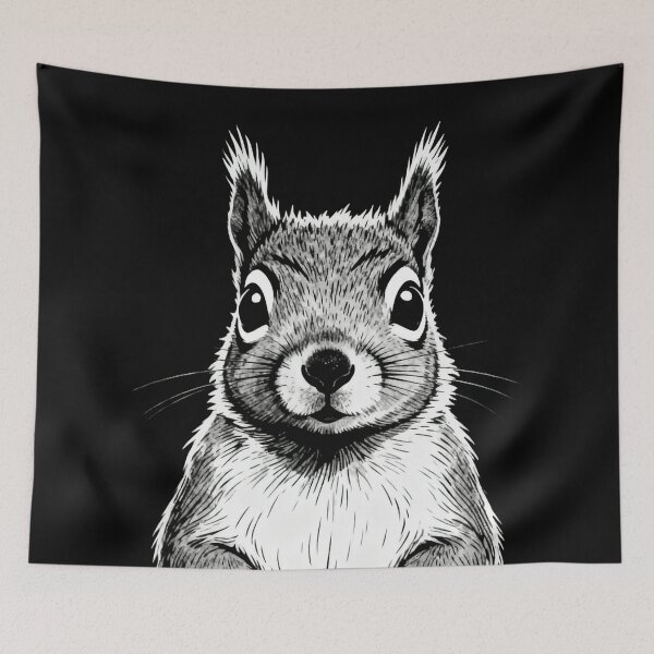 Item preview, Black and White Squirrel Illustration designed and sold by LuckCraftStudio.