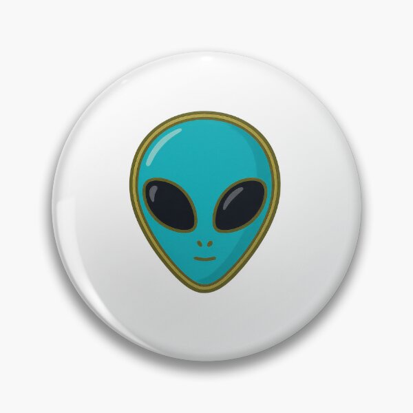Item preview, Alien face enamel pin isolated on white background, for sci-fi or cosplay themes, AI generated designed and sold by dvoevnore.