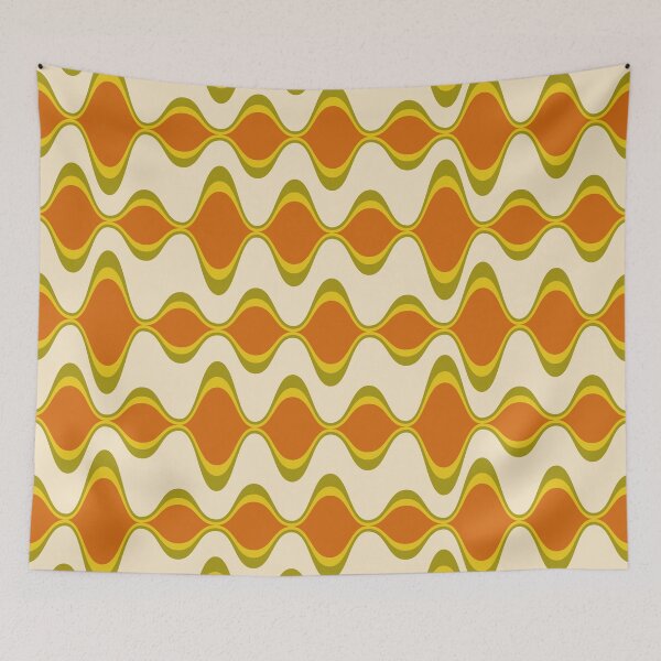 Item preview, Retro Psychedelic Wavy Pattern in Orange, Yellow, Olive designed and sold by CojoMoxon.