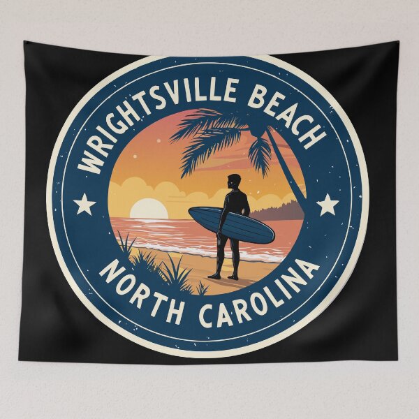 Item preview, Wrightsville Beach North Carolina Sticker – Surfboard Sunset Retro Design designed and sold by VividOrganica.