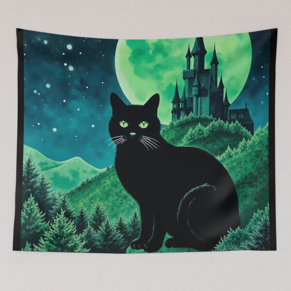 Item preview, Mystical Black Cat with Castle and Green Moon designed and sold by Fullspace.