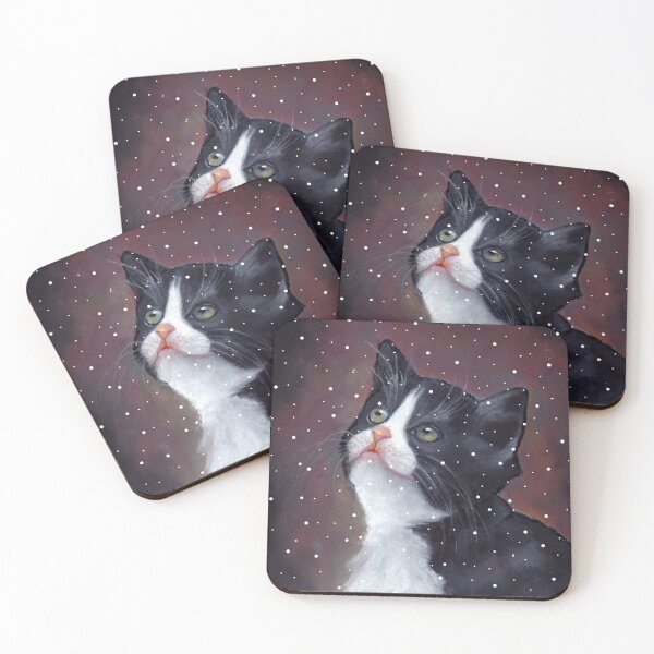 Item preview, Kitten in Snow, Pastel Painting, Winter, Tuxedo Cat, Snowflakes designed and sold by JoyfulWhimsy.