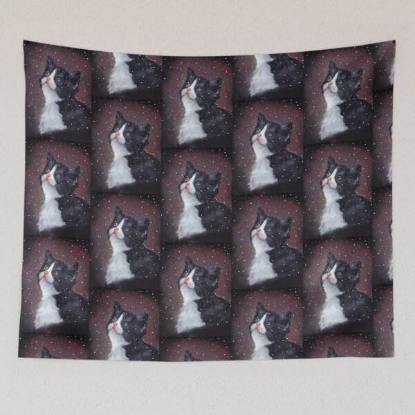 Item preview, Kitten in Snow, Pastel Painting, Winter, Tuxedo Cat, Snowflakes designed and sold by JoyfulWhimsy.