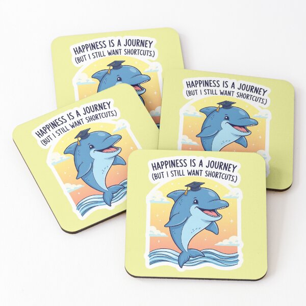 Item preview, Inspirational Quote Dolphin Sticker – Cute Motivational Ocean Animal Design with Funny Saying Happiness Is a Journey Positive Psychology Humor designed and sold by bvdesignart.