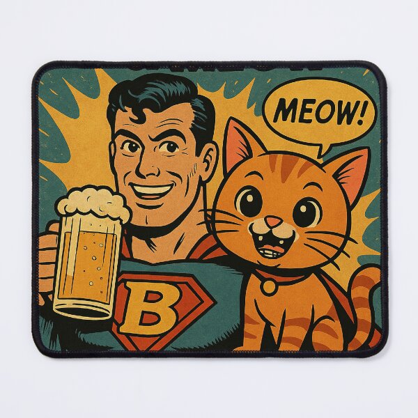 Item preview, BeerMan & Meow – Retro Comic Cover | Funny Superhero Parody Cat and Beer Hero designed and sold by VitalLifeForce.