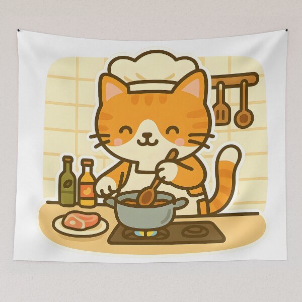 Item preview, Cute Ginger Cat Cooking in Kitchen designed and sold by SassyArtistry.