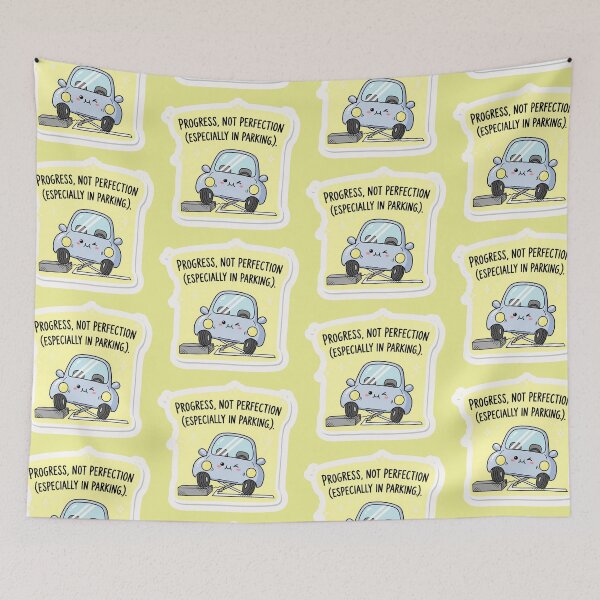 Item preview, "Progress, Not Perfection (Especially in Parking)" A Humorous Inspirational Quote for New Drivers and Parking Enthusiasts designed and sold by bvdesignart.