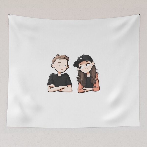 Aperçu de l'œuvre Autocollant Couple mignon – Illustration de dessin animé garçon et fille, cadeau romantique pour ordinateurs portables et journaux créée et vendue par Line Designs By Duck.