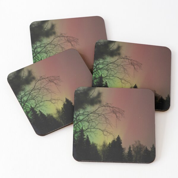 Item preview, Red and Green Northern Lights over Forest designed and sold by creativevandal.