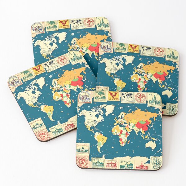 Item preview, vintage stamps on a map colorful design designed and sold by SmashingDeals.