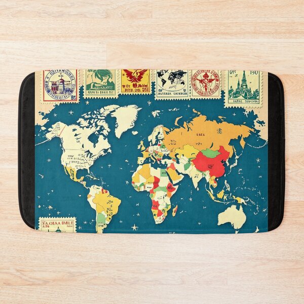 Item preview, vintage stamps on a map colorful design designed and sold by SmashingDeals.