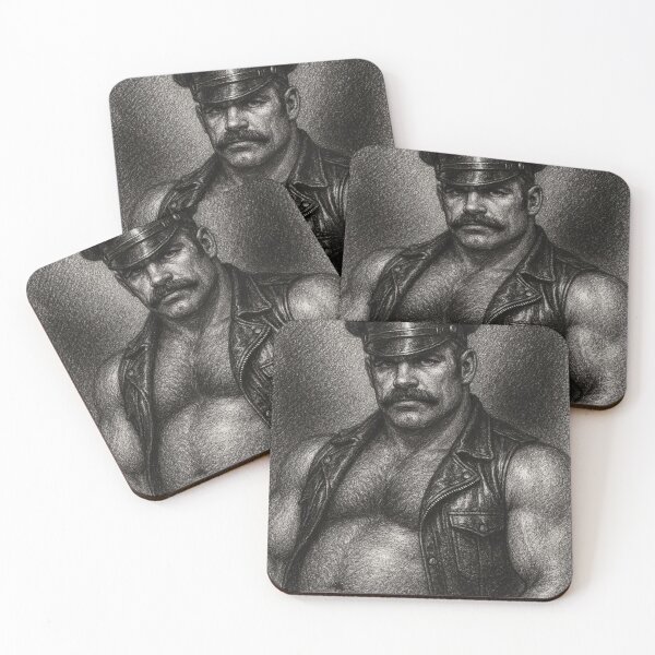 Item preview, 1970s Gay Leather Daddy Vintage Leather Bar Pride Pointillism Pencil Sketch Graphic Design designed and sold by ItsAKinkThing.