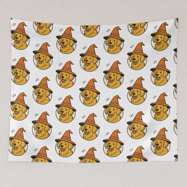 Item preview, Golden Retriever Retro Witch Hat Cartoon Art designed and sold by Flying Doggo.