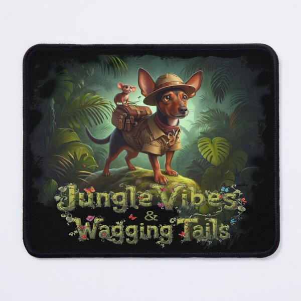 Item preview, jungle vibes wagging tails, explorer dog a gift for a dog and adventure friend designed and sold by miro-bob-design.