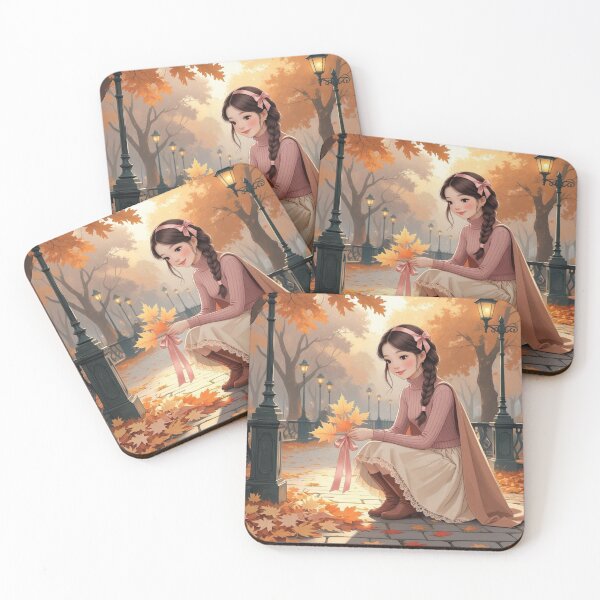 Item preview, Coquette Autumn Girl with Leaves – Whimsical Fall Christian Aesthetic Artwork designed and sold by AmenAlways.