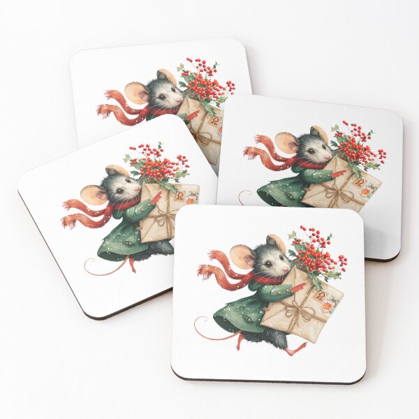 Item preview, Festive Mouse Carrying Holly and Wrapped Parcel designed and sold by Anastasiia Yurevych.