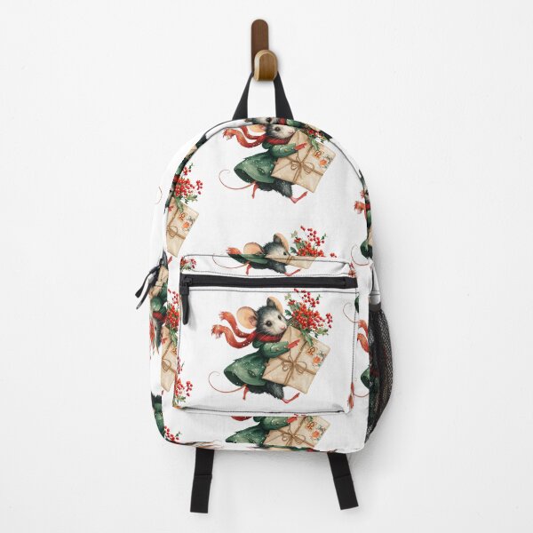 Item preview, Festive Mouse Carrying Holly and Wrapped Parcel designed and sold by Anastasiia Yurevych.