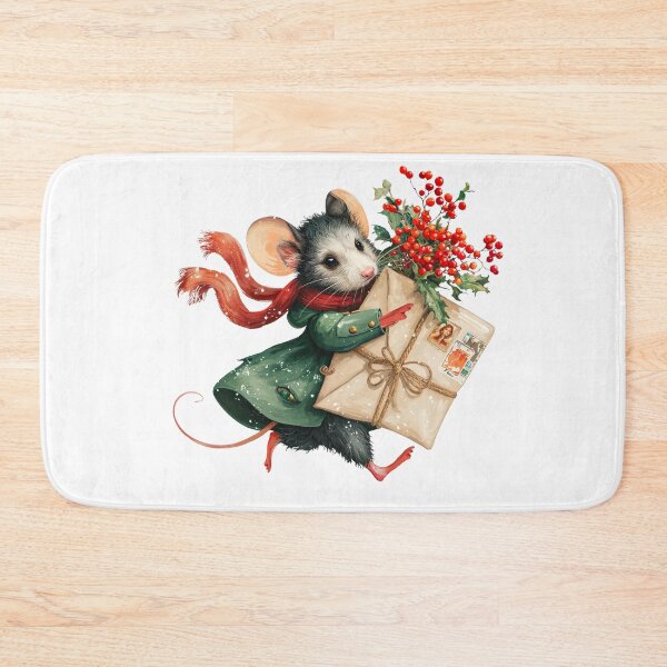 Item preview, Festive Mouse Carrying Holly and Wrapped Parcel designed and sold by Anastasiia Yurevych.